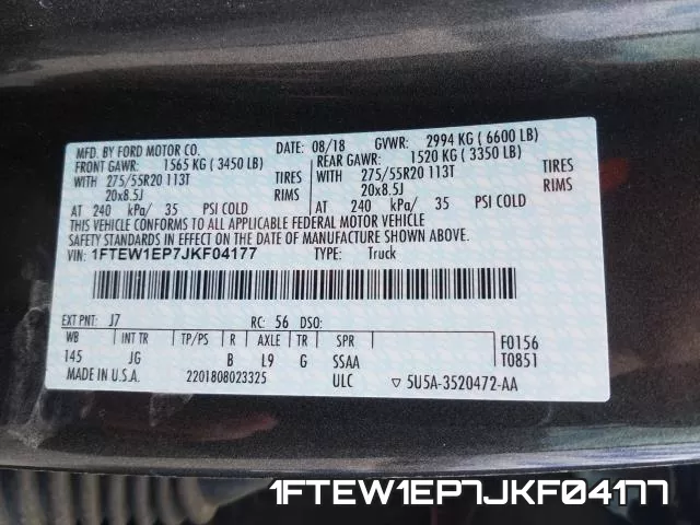 1FTEW1EP7JKF04177 фото 2