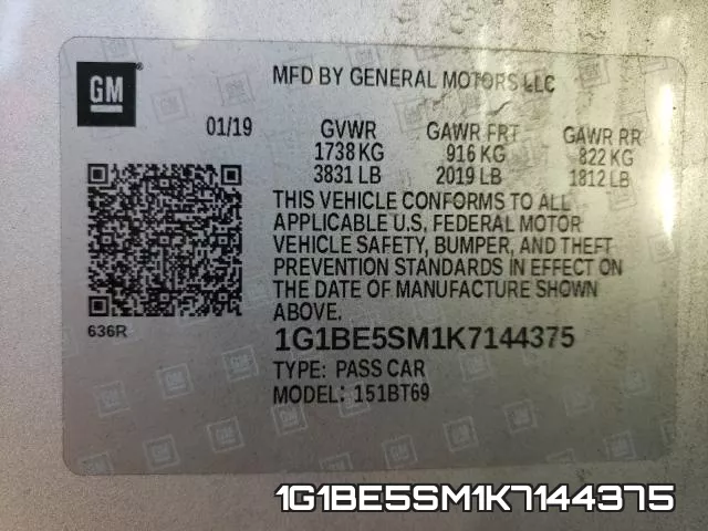 1G1BE5SM1K7144375 фото 2