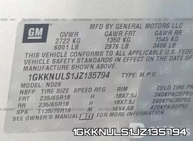 1GKKNULS1JZ135794 фото 9