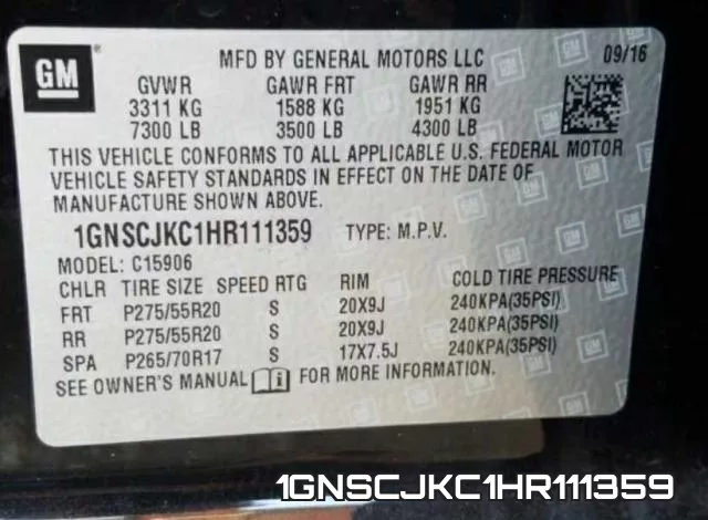 1GNSCJKC1HR111359 фото 2
