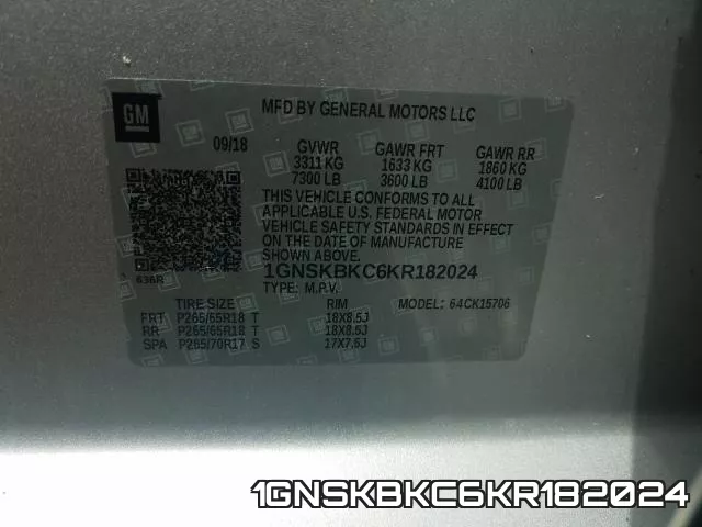 1GNSKBKC6KR182024 фото 2