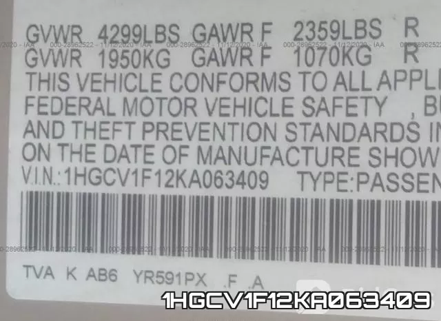 1HGCV1F12KA063409 фото 10