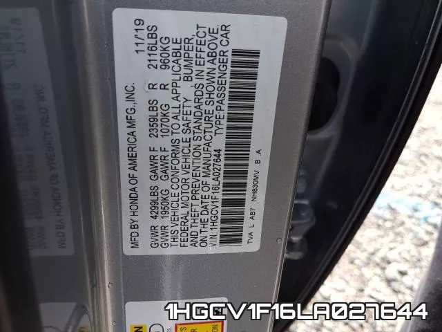 1HGCV1F16LA027644 фото 2