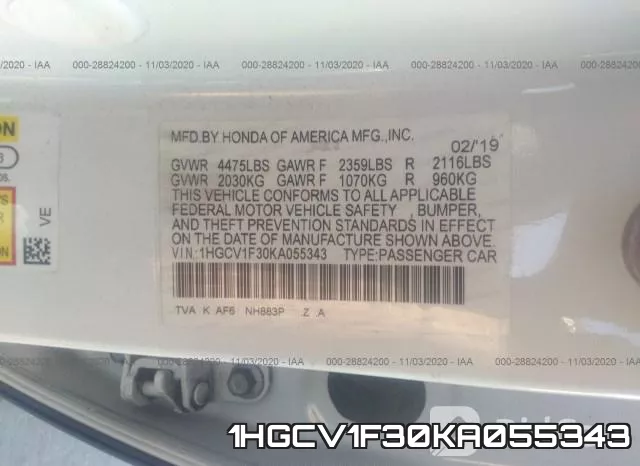 1HGCV1F30KA055343 фото 10