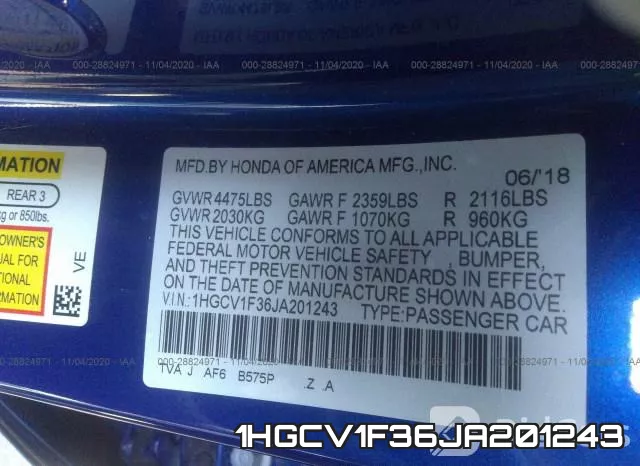 1HGCV1F36JA201243 фото 10