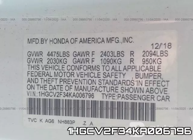 1HGCV2F34KA006796 фото 10