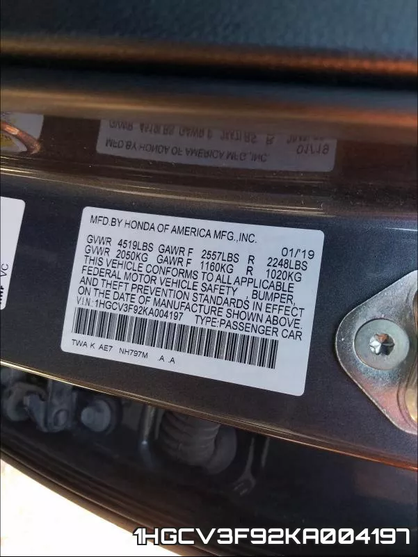 1HGCV3F92KA004197 фото 2