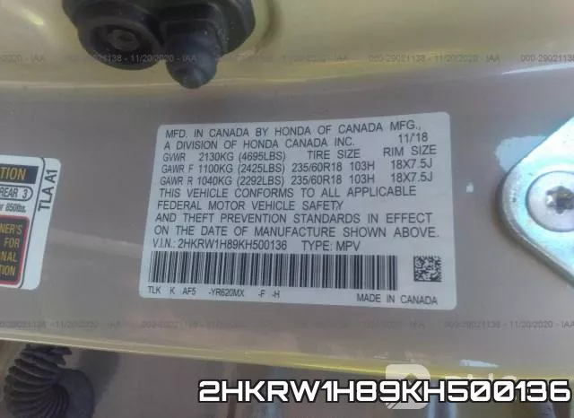 2HKRW1H89KH500136 фото 9