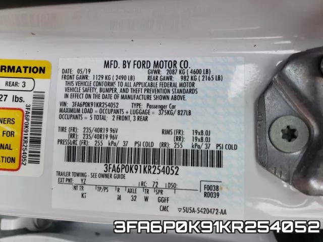 3FA6P0K91KR254052 фото 2