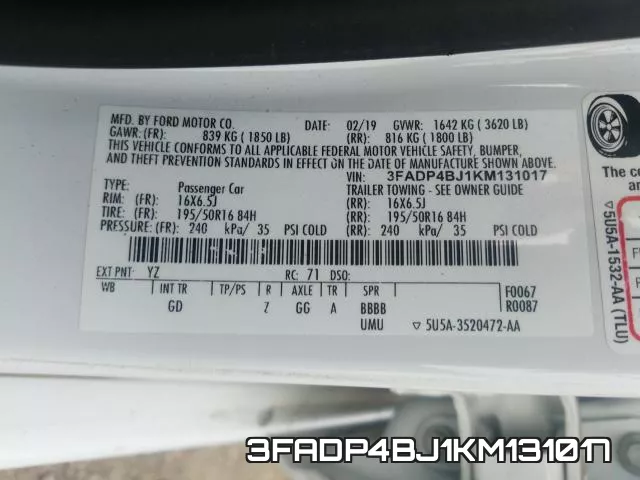 3FADP4BJ1KM131017 фото 2