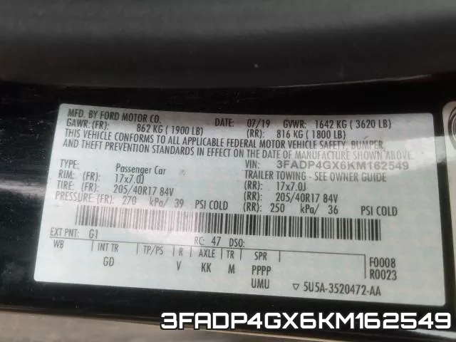 3FADP4GX6KM162549 фото 2