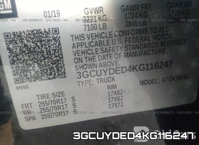 3GCUYDED4KG116247 фото 10