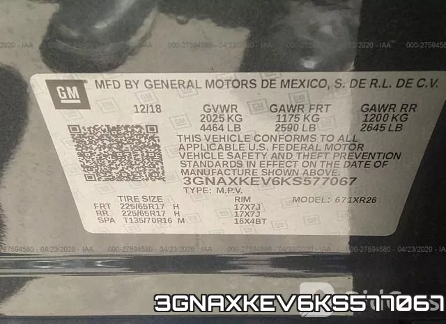3GNAXKEV6KS577067 фото 8