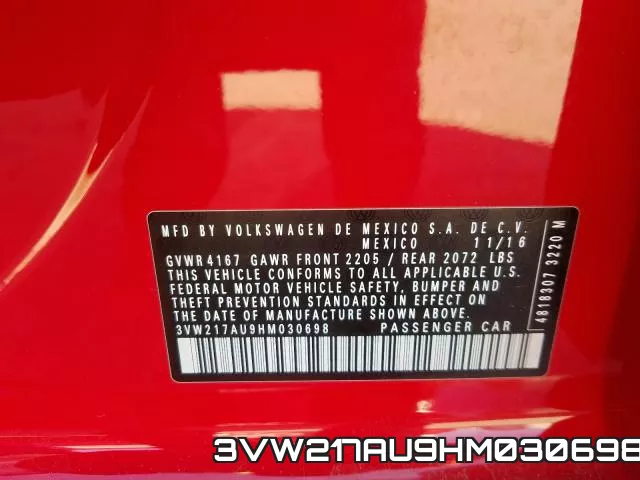 3VW217AU9HM030698 фото 2