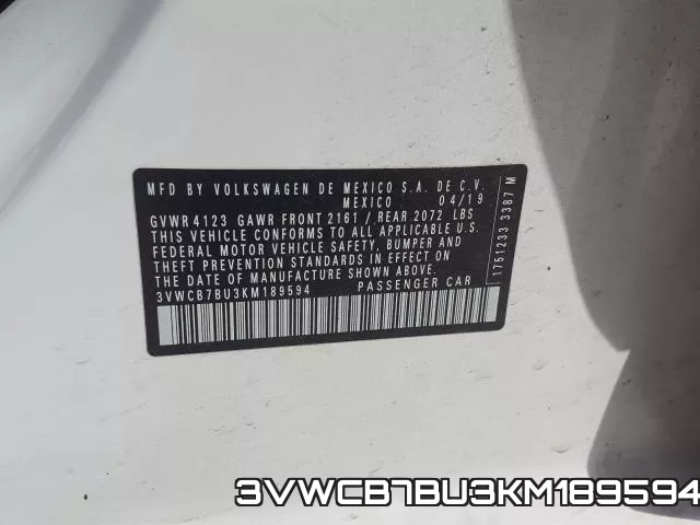 3VWCB7BU3KM189594 фото 2