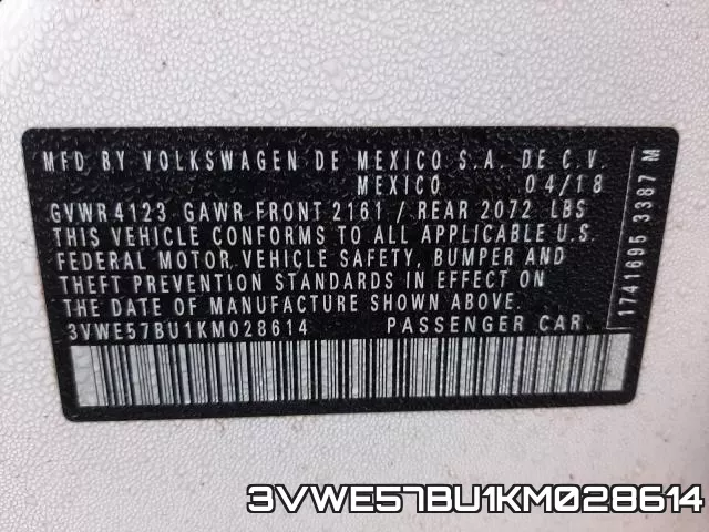 3VWE57BU1KM028614 фото 2