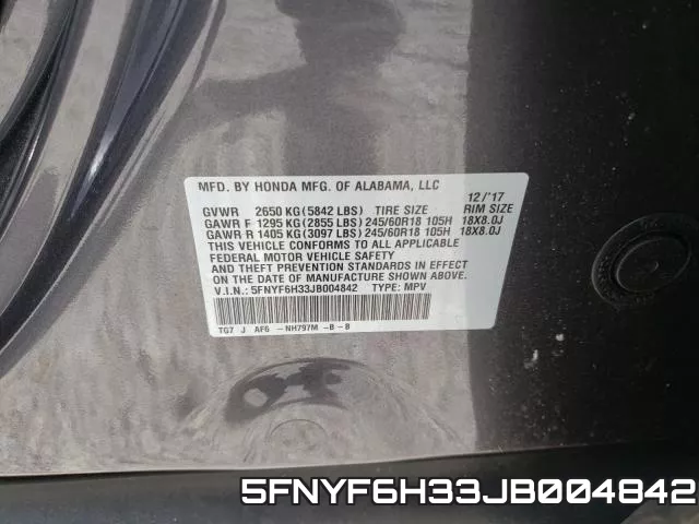 5FNYF6H33JB004842 фото 2