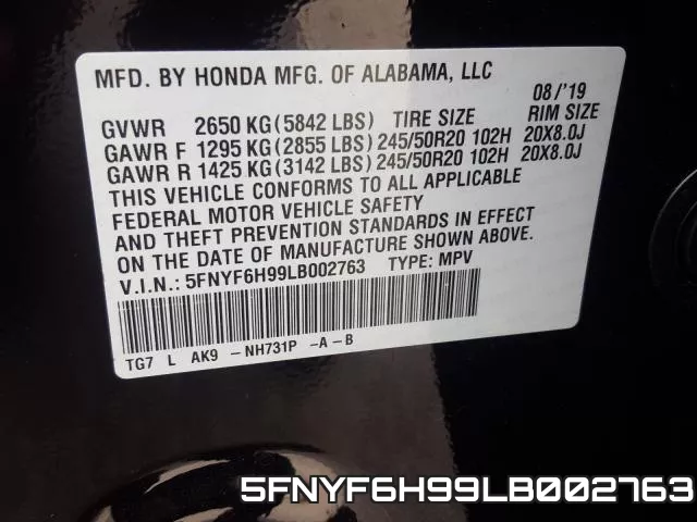 5FNYF6H99LB002763 фото 2