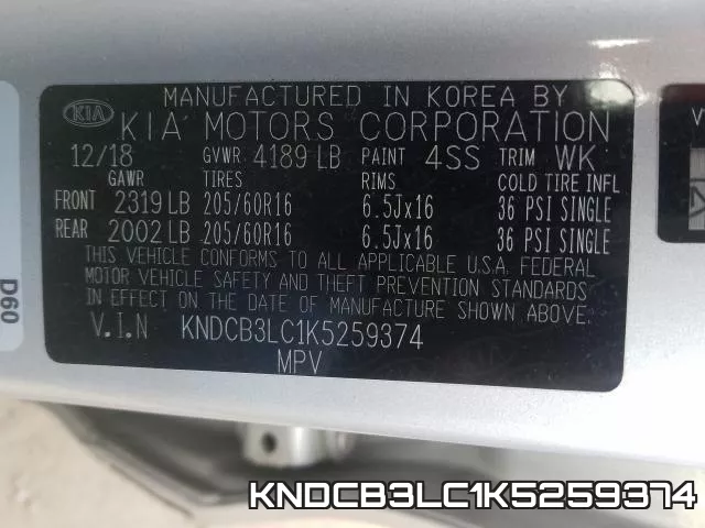 KNDCB3LC1K5259374 фото 2