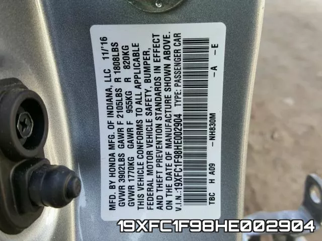 19XFC1F98HE002904 фото 2