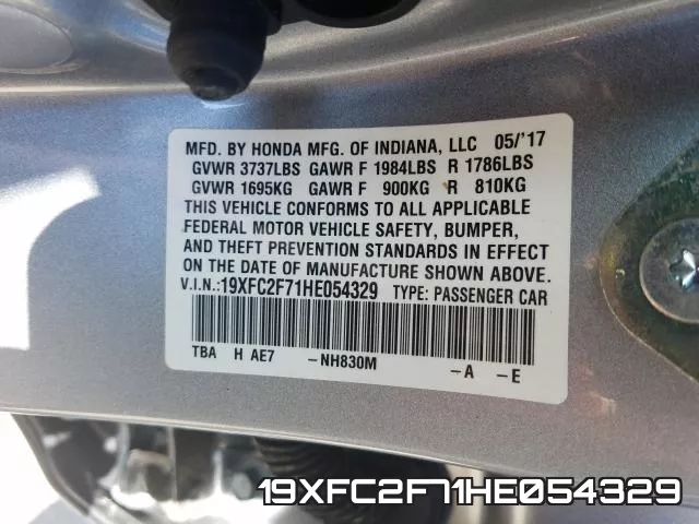 19XFC2F71HE054329 фото 2