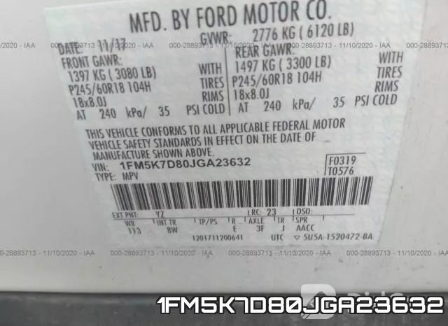 1FM5K7D80JGA23632 фото 10