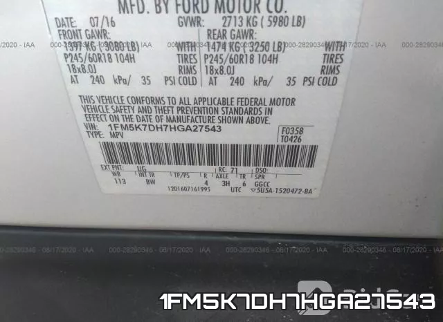 1FM5K7DH7HGA27543 фото 10