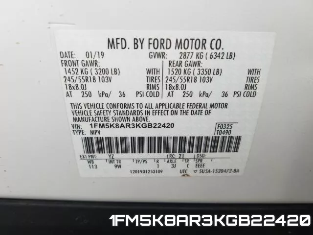 1FM5K8AR3KGB22420 фото 2