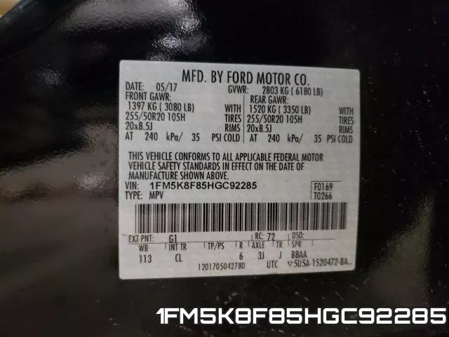 1FM5K8F85HGC92285 фото 2