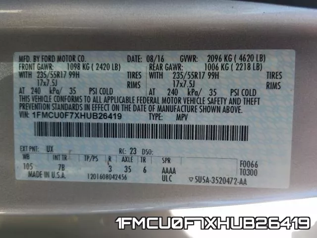 1FMCU0F7XHUB26419 фото 2