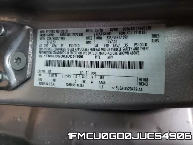 1FMCU0GD0JUC54906 фото 2