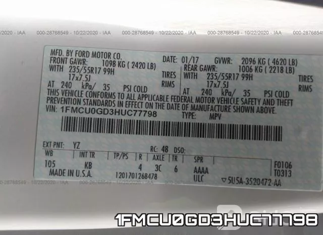 1FMCU0GD3HUC77798 фото 10