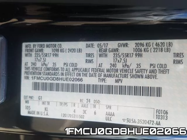 1FMCU0GD8HUE02066 фото 2