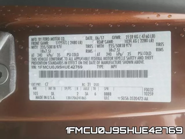 1FMCU0J95HUE42769 фото 2
