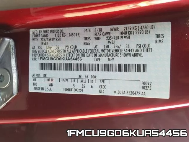 1FMCU9GD6KUA54456 фото 2