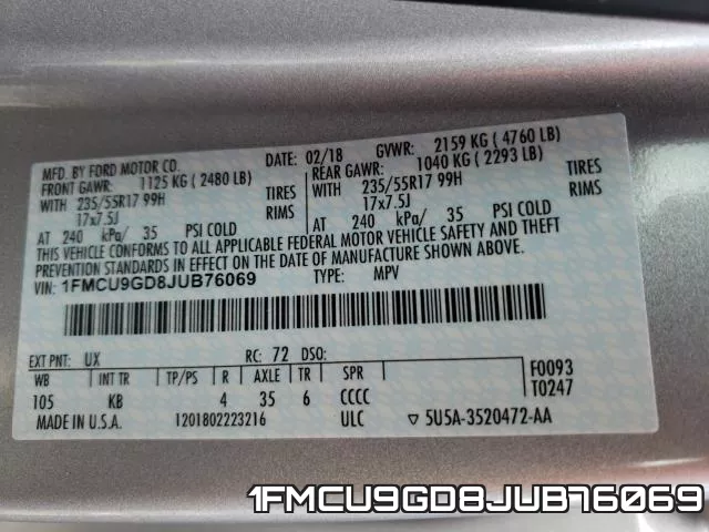 1FMCU9GD8JUB76069 фото 2