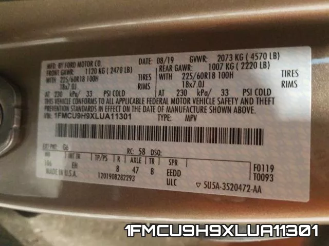 1FMCU9H9XLUA11301 фото 2