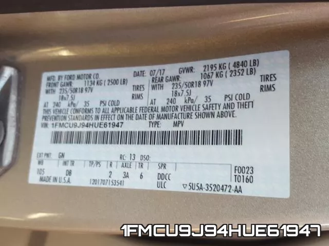 1FMCU9J94HUE61947 фото 2