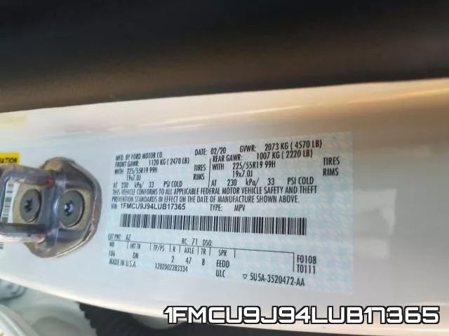 1FMCU9J94LUB17365 фото 2