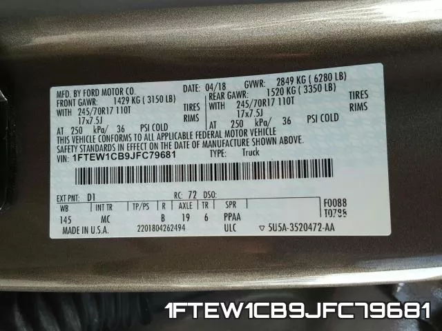 1FTEW1CB9JFC79681 фото 2