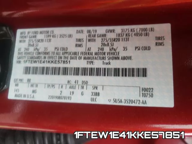 1FTEW1E41KKE57851 фото 2