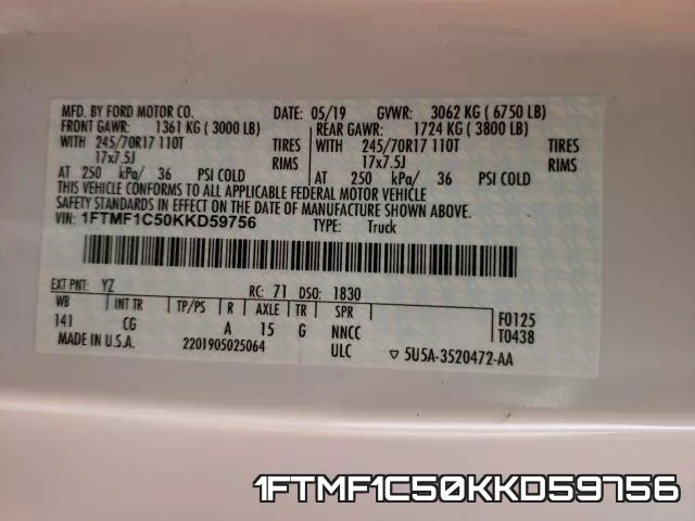 1FTMF1C50KKD59756 фото 2