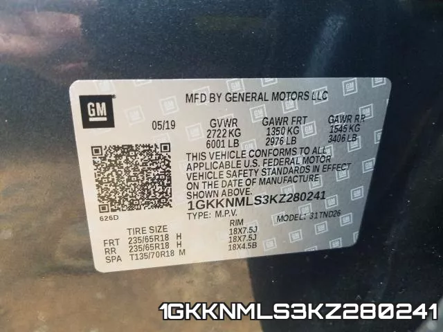 1GKKNMLS3KZ280241 фото 2