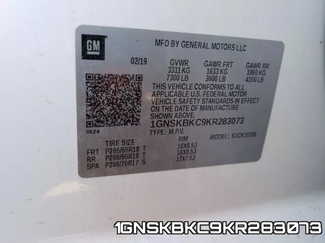 1GNSKBKC9KR283073 фото 2