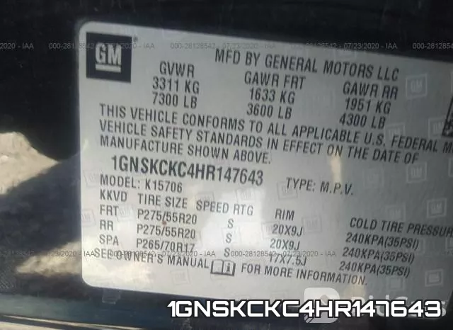 1GNSKCKC4HR147643 фото 8