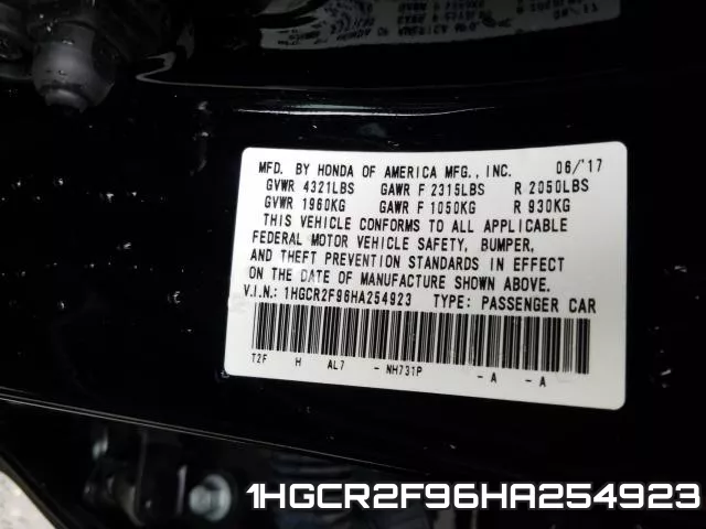 1HGCR2F96HA254923 фото 2