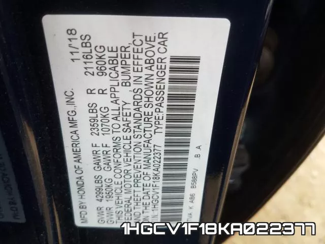 1HGCV1F18KA022377 фото 2