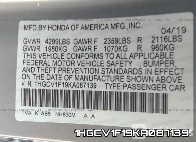 1HGCV1F19KA087139 фото 10