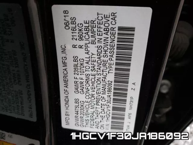 1HGCV1F30JA186092 фото 2