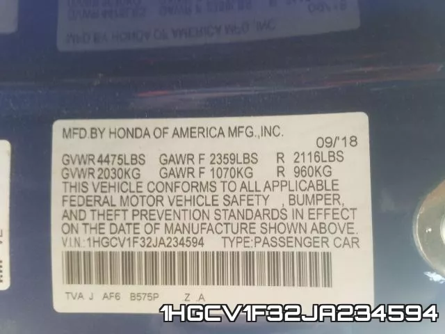1HGCV1F32JA234594 фото 2
